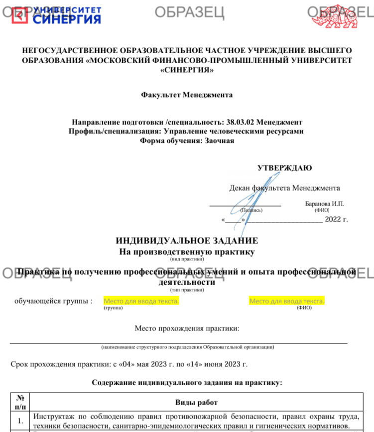 документ синергия практика пример