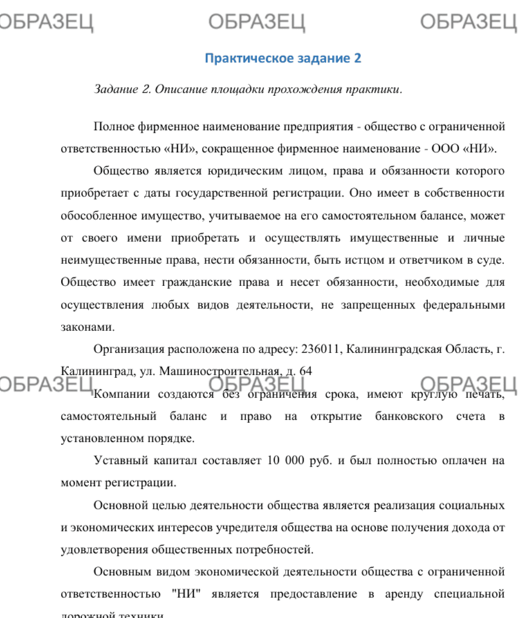 заказать отчет по практике по примеру